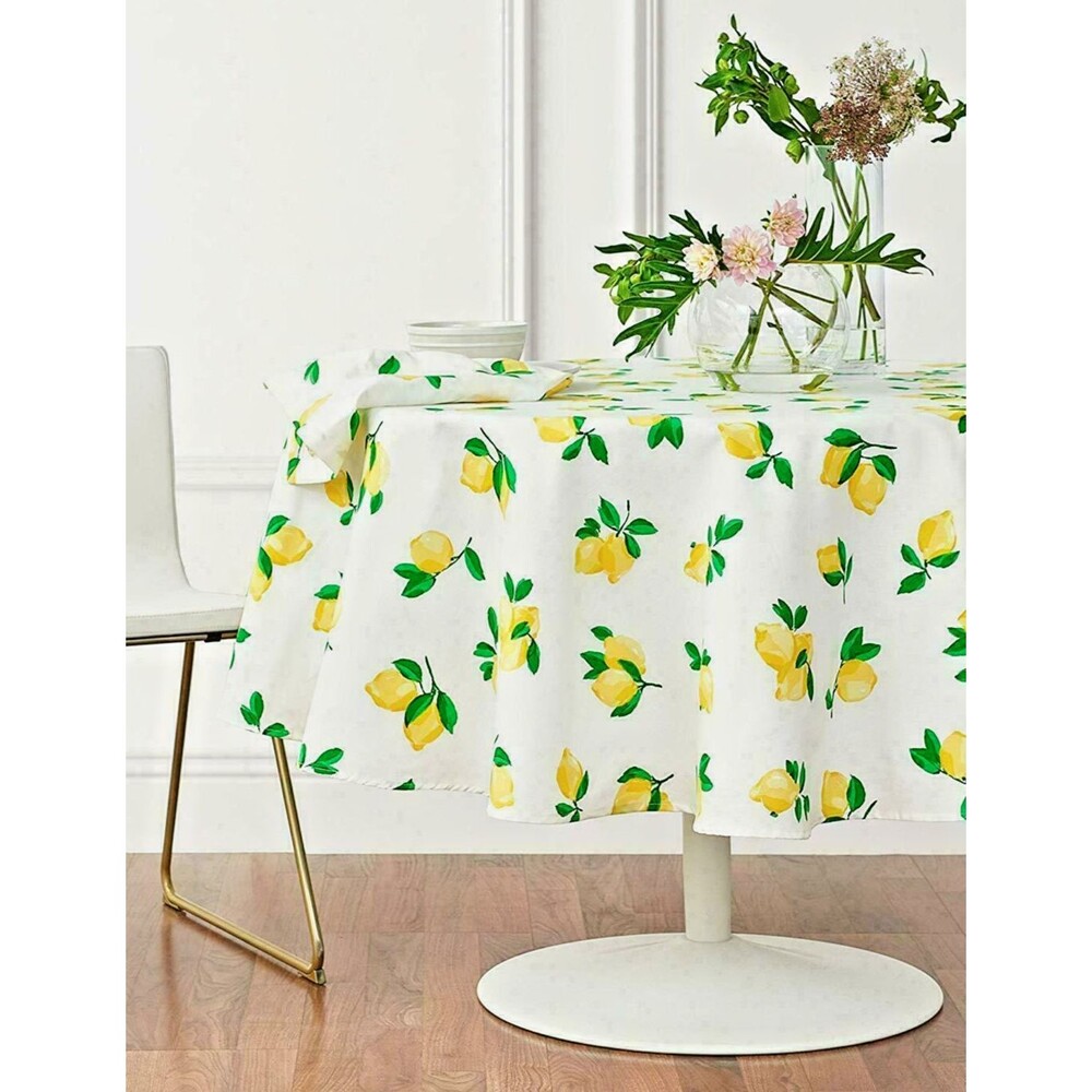 kate spade Make Lemonade Fabric Tablecloth 70" Round Lemons White Yellow